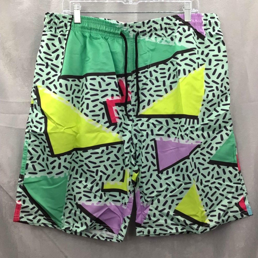 Bonlor Men's LIned Swim Trunks XL Retro 80's/90's Geometric Shapes Brand New
